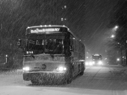 Bus driving in snow